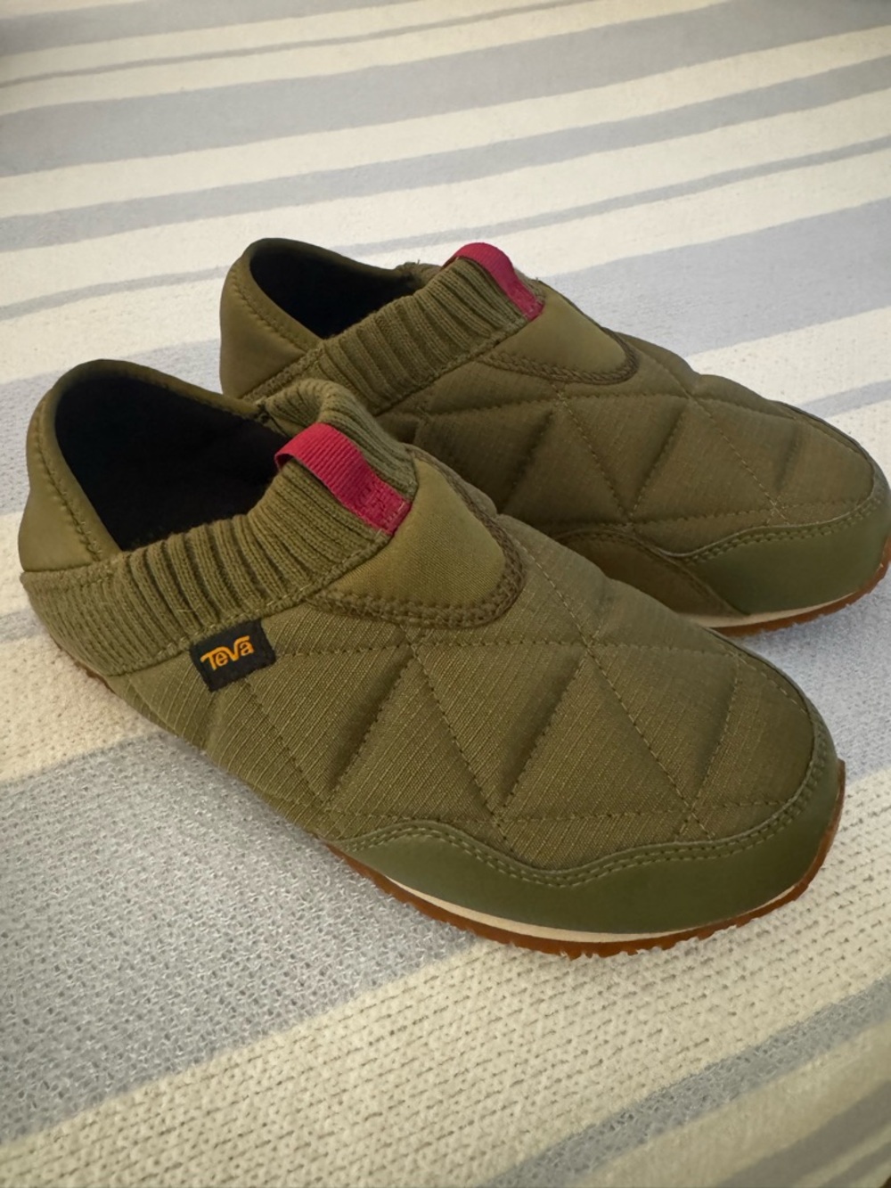 Teva Olive Quilted Slip-On Sneakers with Pink Tab